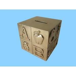 Coin Bank Childs Silver Plate Alphabet Block Vintage Godinger Silver Art Co LTD